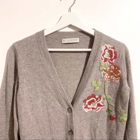 FTC 100% Cashmere Cardigan Floral Embroidery - Picture 4 of 15